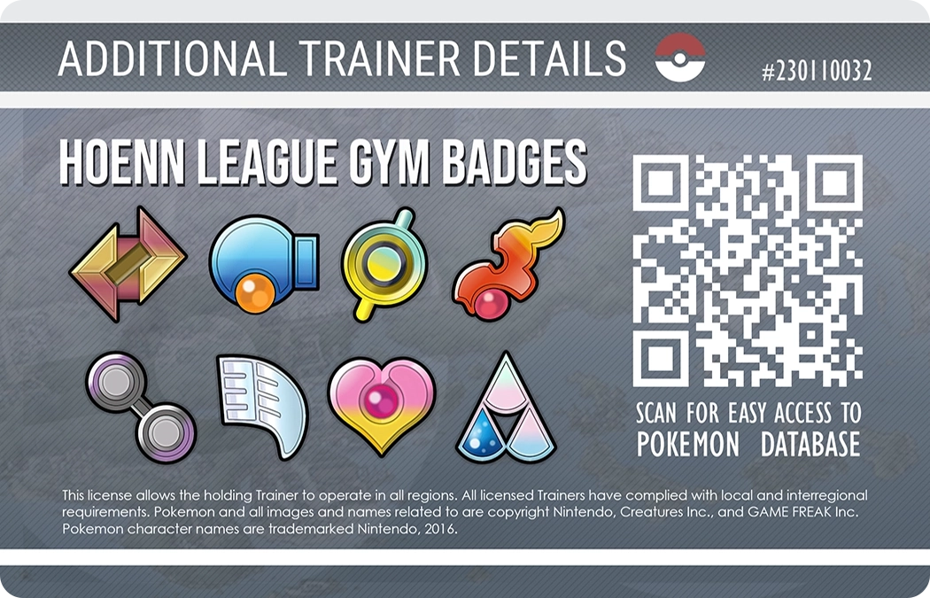 Pokemon Trainer License (Back - Badges)