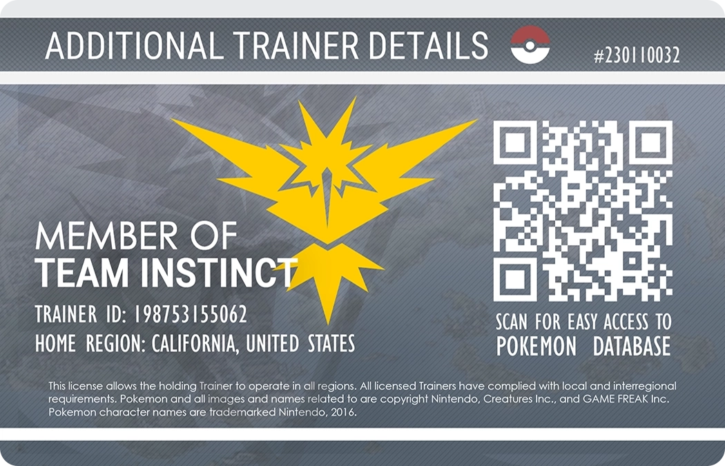 Pokemon Trainer License (Back - Pokemon Go)